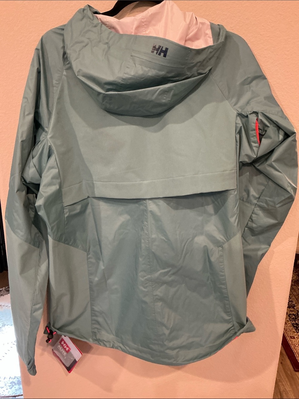 Helly Hansen Aqua and Orange accent  Hooded rain Jacket - Picture 3 of 9
